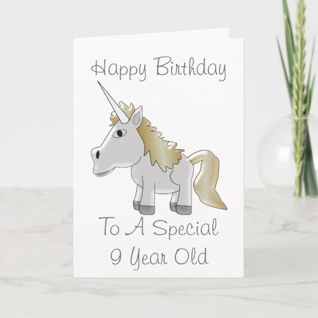 Unicorn Design Personalised 9th Birthday Card (Front)