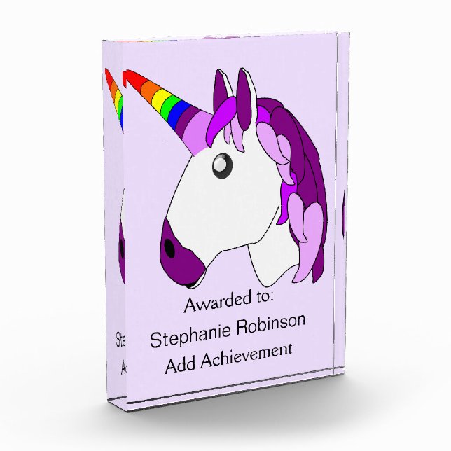 Unicorn Design Personalised Acrylic Award (Left)
