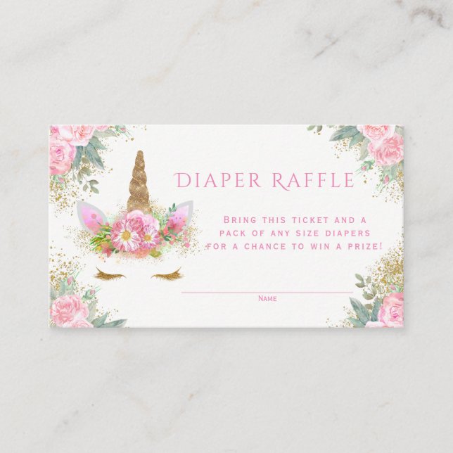 Unicorn Diaper Raffle Tickets Enclosure Card (Front)