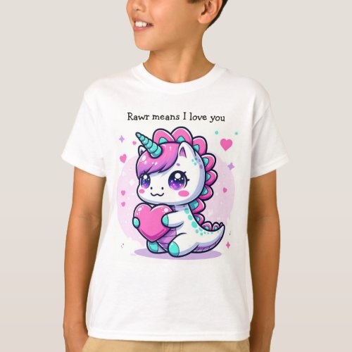 Unicorn Dino SHirt Rawr means I Love you T_Shirt