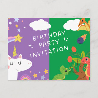 Unicorn & Dinosaur  Invitation Postcard