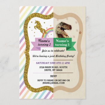 Unicorn & Dinosaur Invitations Boy Girl Birthday by WOWWOWMEOW at Zazzle
