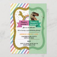 Unicorn & Dinosaur Joint Boy girl Birthday Invites