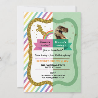 Unicorn & Dinosaur Joint Boy girl Birthday Invites