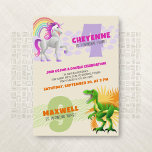 Unicorn Dinosaur Joint Double Birthday Invitation<br><div class="desc">Make your party twice the fun with this joint dinosaur and unicorn birthday invitation design. The bold artwork and quirky typography gives this design an exciting, fun vibe. Perfect for your double birthday celebration. Order your printed invitations and party supplies or download your digital invitations now for a day they'll...</div>