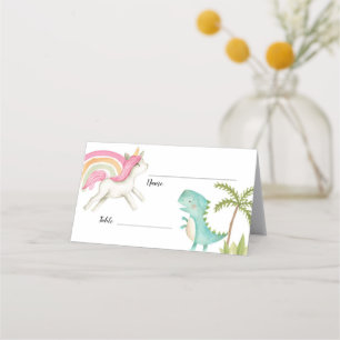Unicorn Dinosaur Party Table Name Card