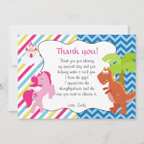 Unicorn Dinosaur Thank You Card Note