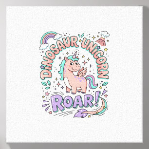 Unicorn Dinosaur Unicorn Roar Retro Style T-Shirt Canvas Photo Tile