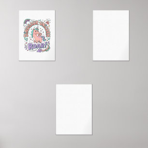 Unicorn Dinosaur Unicorn Roar Retro Style T-Shirt Wall Art Sets