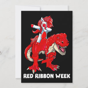 Unicorn Dinosaur We Wear Red For Red Ribbon Week A Invitation