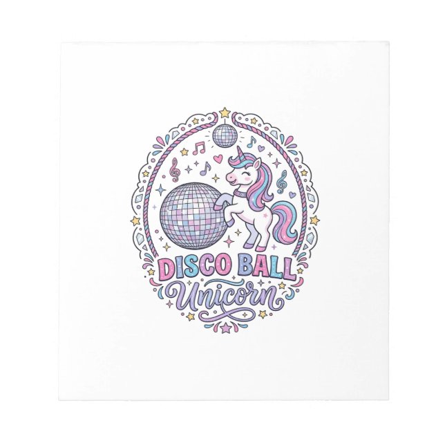 Unicorn Disco Ball Unicorn Playful Print on Demand Notepad (Front)