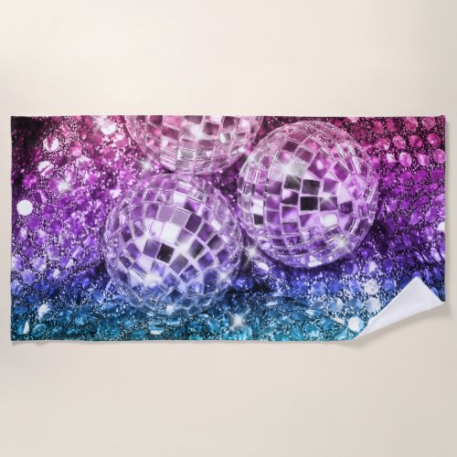 Unicorn Disco Balls Glam 2 retro wall art Beach Towel