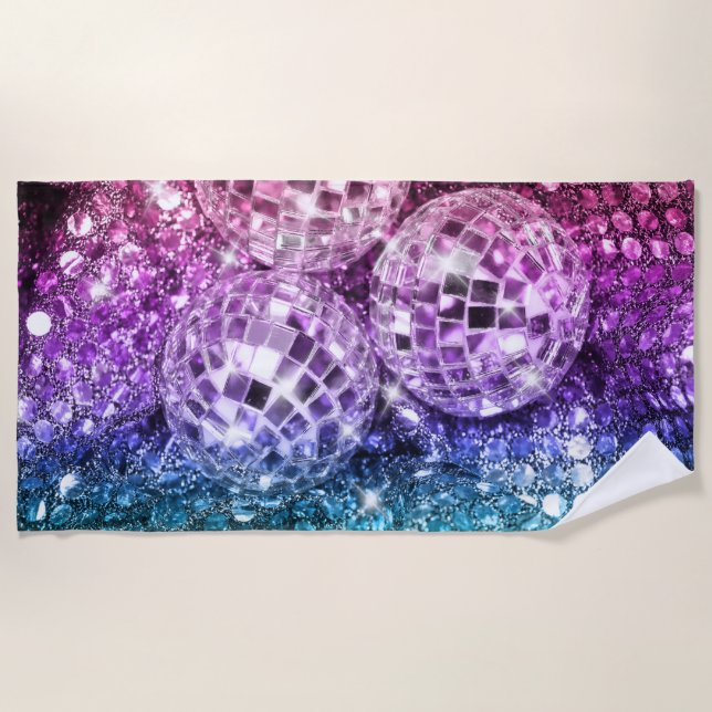 Unicorn Disco Balls Glam #2 #retro #wall #art  Beach Towel (Front)
