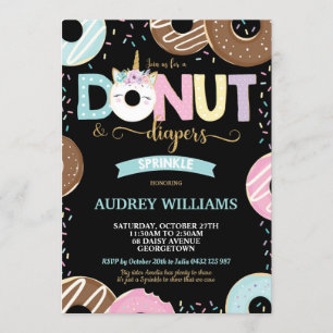 Unicorn Donut and Diapers Baby Sprinkle Shower Invitation