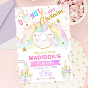Unicorn Donut Girl Magical Sweet Birthday Party Invitation