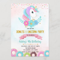 Unicorn Donut grow up party invitation