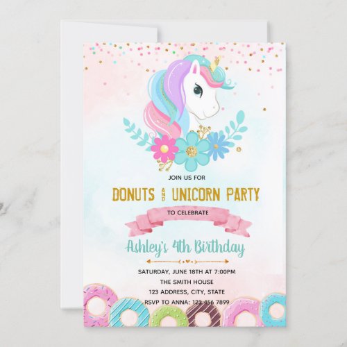Unicorn Donut grow up party invitation