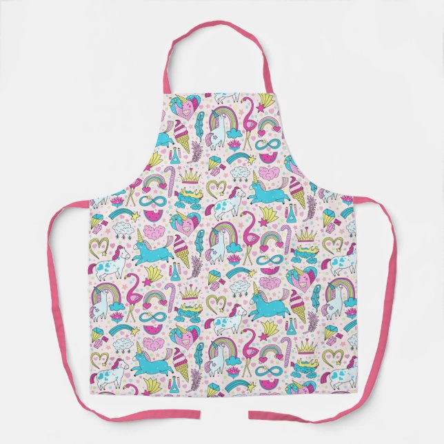 Unicorn Doodle Pattern Apron (Front)