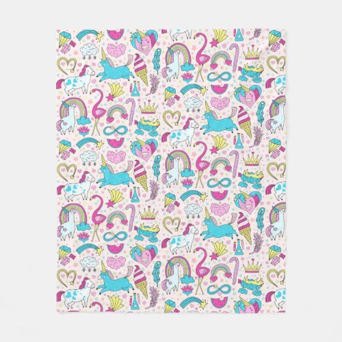 Unicorn Doodle Pattern Fleece Blanket