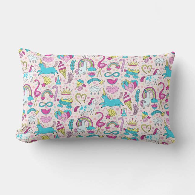 Unicorn Doodle Pattern Lumbar Pillow (Front)