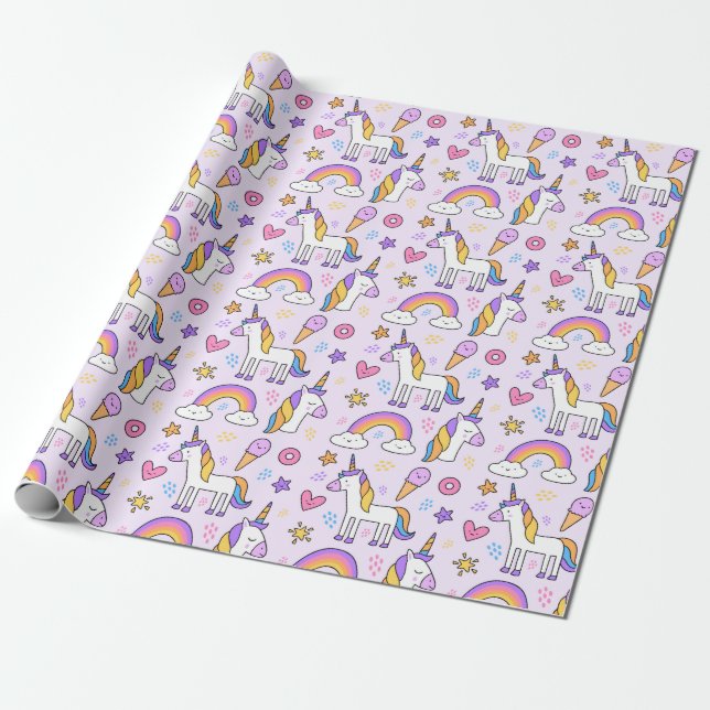 Unicorn Doodle Pattern Wrapping Paper (Unrolled)