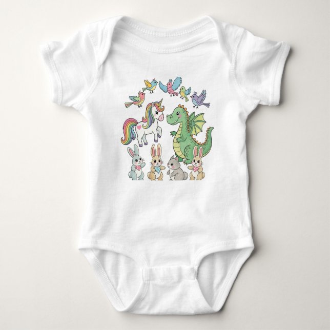 Unicorn Dragon Baby Animal Bodysuit (Front)