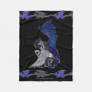 Unicorn Dragon Blue White Pegacorn Horse Pony Fleece Blanket