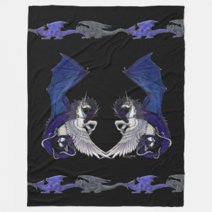 Unicorn Dragon Blue White Pegacorn Horse Pony Fleece Blanket