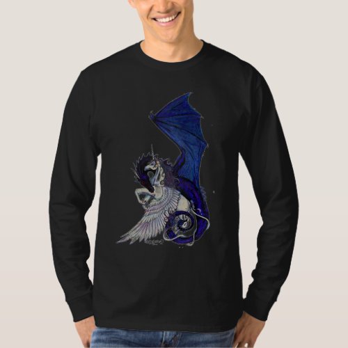 Unicorn Dragon Blue White Pegacorn Horse Pony T_Shirt