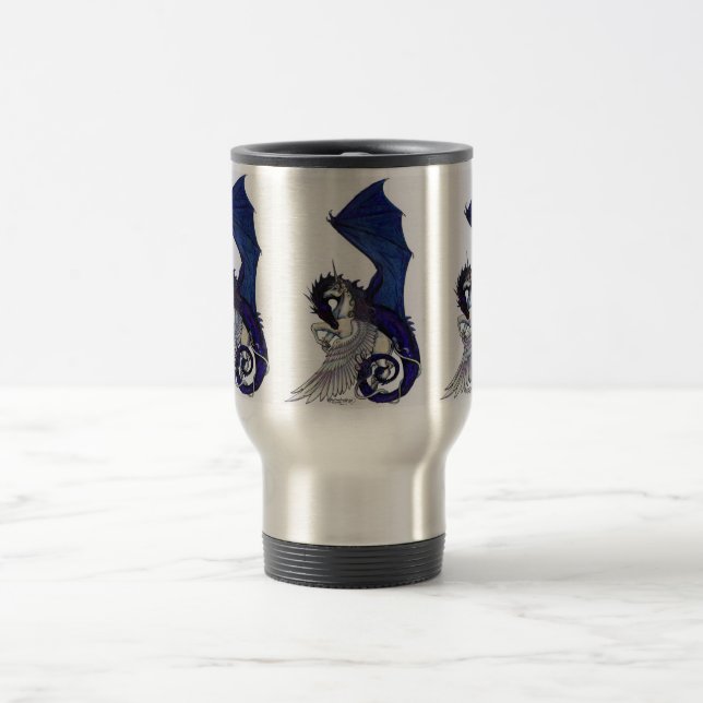 Unicorn Dragon Blue White Pegacorn Horse Pony Travel Mug (Center)