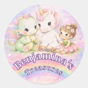 Unicorn Dragon Fairy Cute Rainbow Fantasy Friends Classic Round Sticker