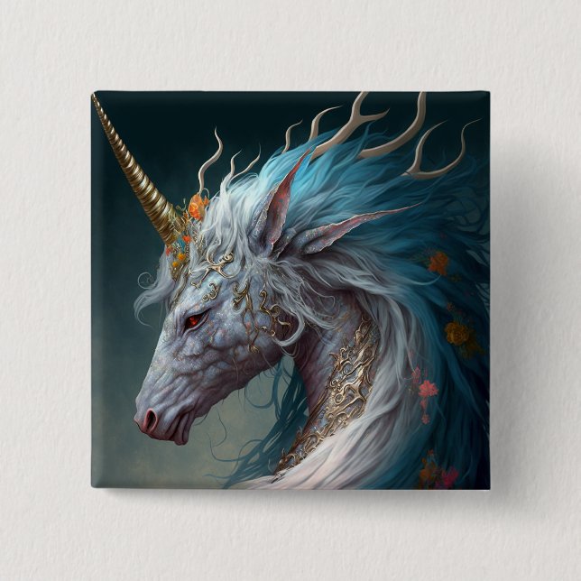 Unicorn Dragon Fantasy Art Button (Front)
