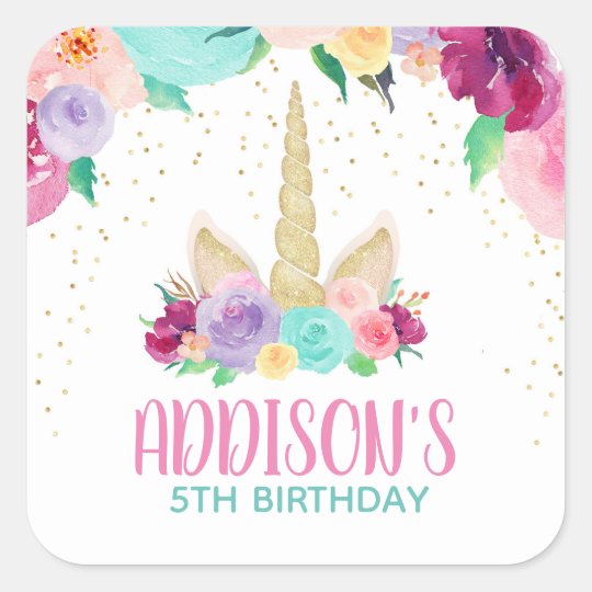 Unicorn Dreams Birthday Baby Shower Square Sticker Zazzle Com