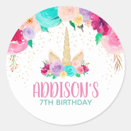 Unicorn Dreams Birthday Party Favor Round Stickers