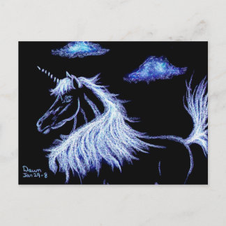 unicorn dreams blue postcard