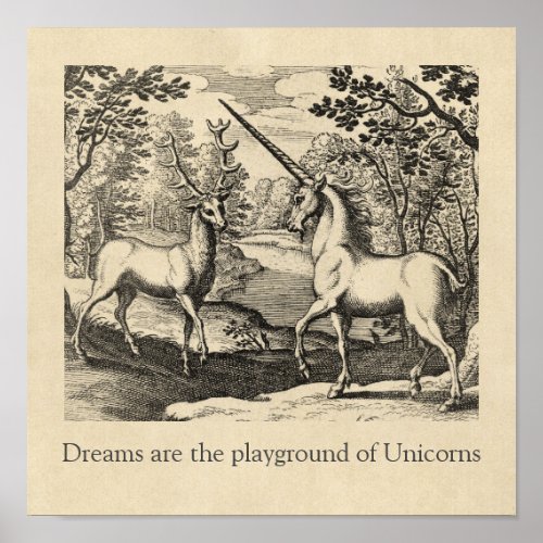 Unicorn Dreams Quote Medieval Art Poster