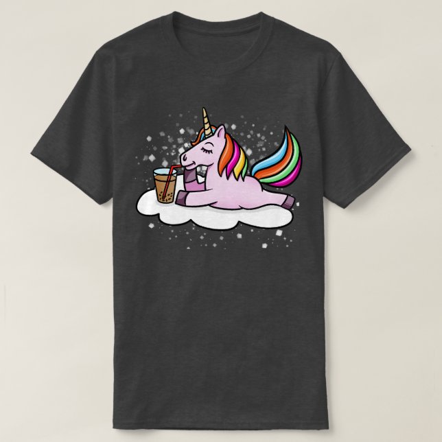 Unicorn Drinking Boba Milk Tea T-Shirt (Design Front)