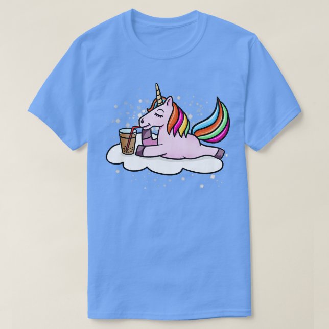 Unicorn Drinking Boba Milk Tea T-Shirt (Design Front)