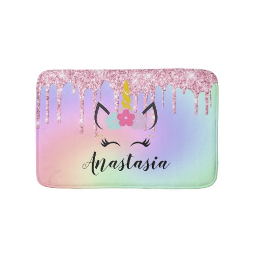 Unicorn Drip Glitter Personalized Ombre Bath Mat