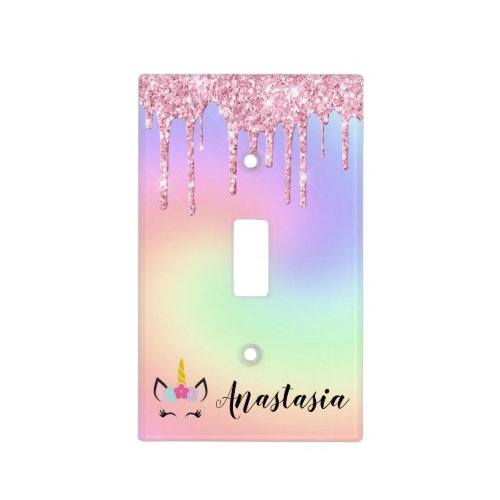 Unicorn Drip Glitter Personalized Ombre Light Switch Cover