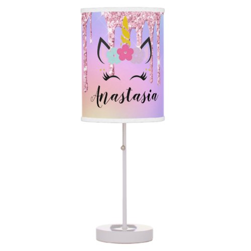 Unicorn Drip Glitter Personalized Ombre Table Lamp