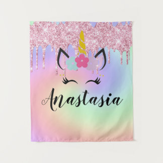 Unicorn Drip Glitter Personalized Ombre Tapestry