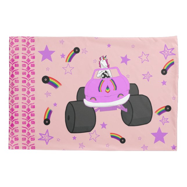 Unicorn Driving Monster Truck Pillow Case (Back)