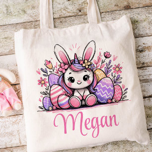 Unicorn Easter Kids Name Girls Bunny Tote Bag