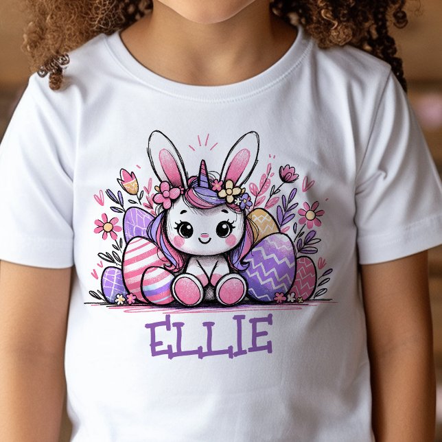 Unicorn Easter T-Shirt Custom Name Girls Bunny (Kids name Easter t-shirt)