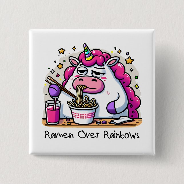 Unicorn Eating Ramen Button (Front)