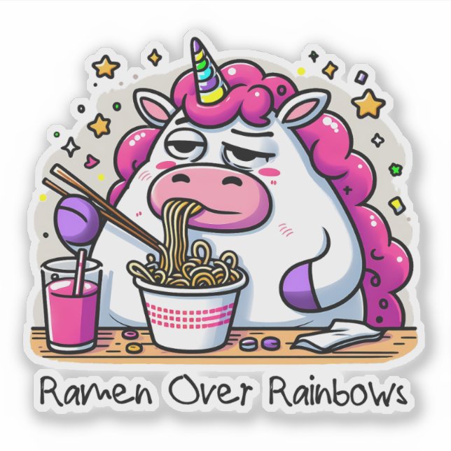Unicorn Eating Ramen Sticker (Front)