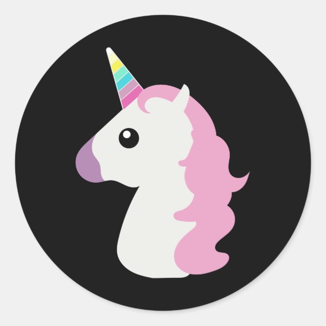 Unicorn Emoji (black background) Classic Round Sticker (Front)