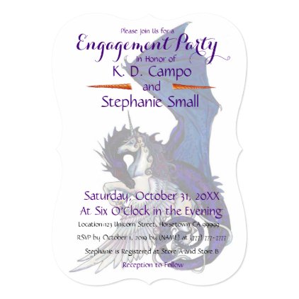 Unicorn Engagement Party Invitation dragon blue