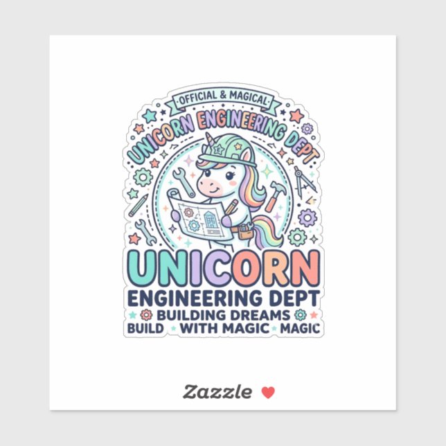 Unicorn Engineering Dept Bold Typography T-Shirt D Sticker (Sheet)